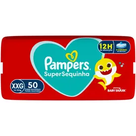FRALDA PAMPERS SUPERSEQUINHA BABY SHARK TAMANHO XXG 50 UNIDADES