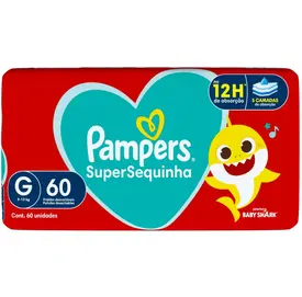 FRALDA PAMPERS SUPERSEQUINHA BABY SHARK TAMANHO G 60 UNIDADES