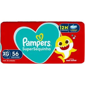 FRALDA PAMPERS SUPERSEQUINHA BABY SHARK TAMANHO XG 56 UNIDADES