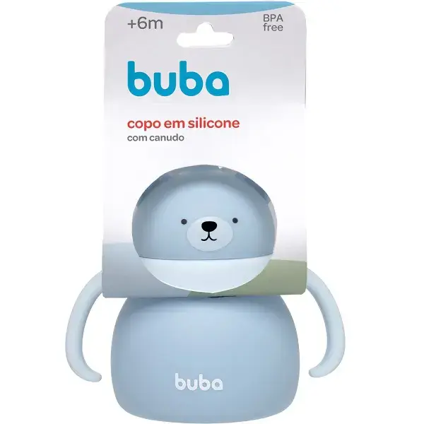 COPO EM SILICONE COM CANUDO BUBA URSO AZUL REF19689